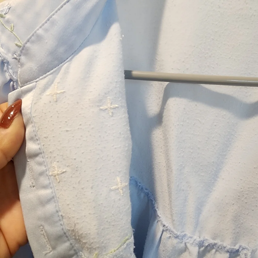 KAY ANNA Light Blue Long Sleeve Nightgown with Lace Trim Sz L